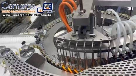 Envasadora rotativa com seladora e túnel de despirogenização esterilização para ampolas de vidro injetáveis em inox 316L Bausch com CFR 21 ano 2022 Envasadora rotativa com seladora e túnel de despirogenização esterilização para ampolas de vidro injetáveis em inox 316L Bausch com CFR 21 ano 2022